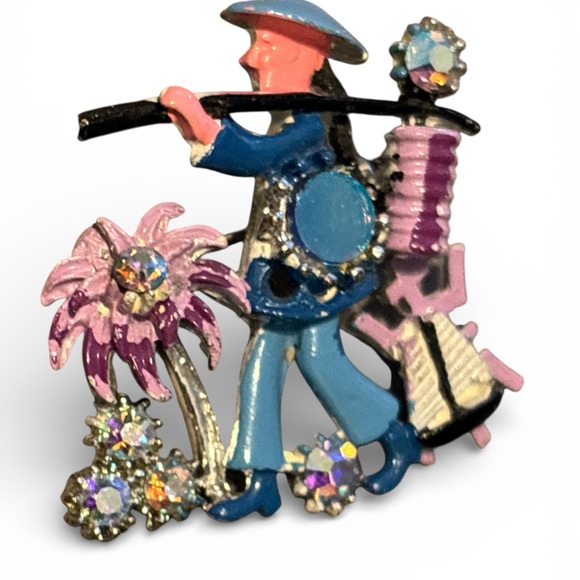 Colorful Enamel Brooch with Rhinestones - Picture 4 of 6